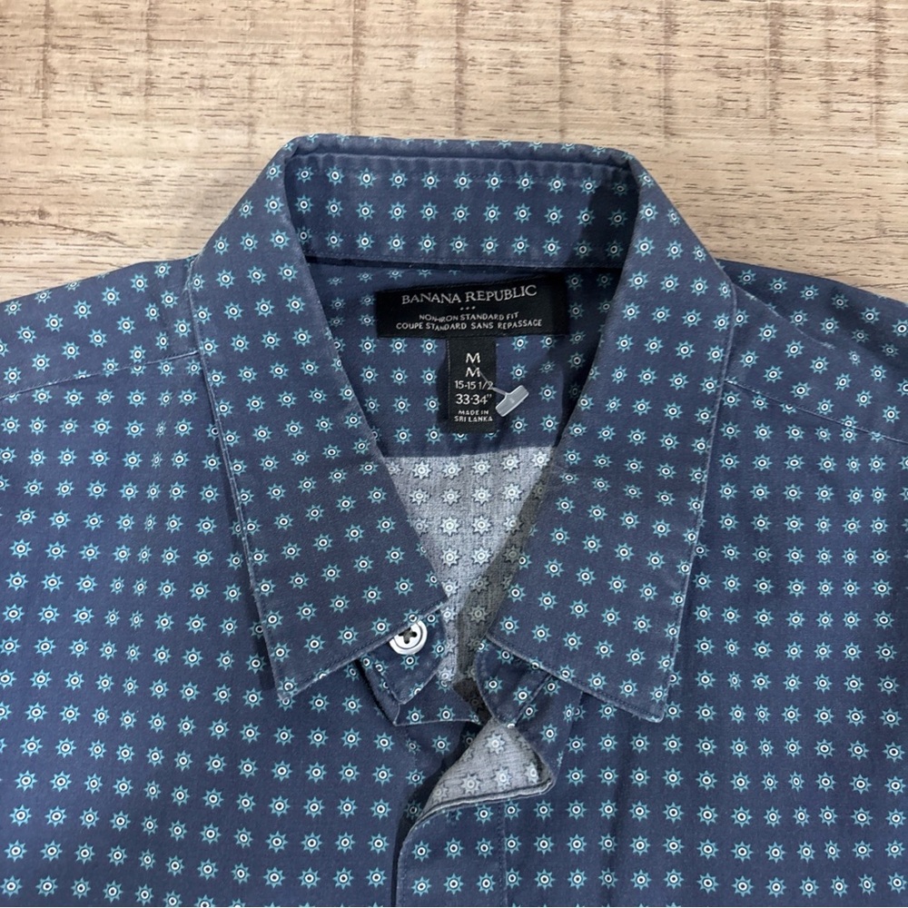 Banana Republic Navy and Teal Geometric Shirt